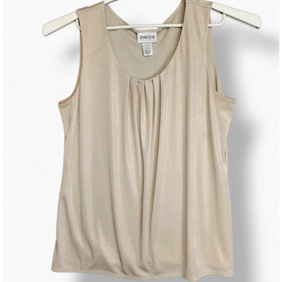 Chicos Travelers Tank Top Womens Chicos 2 (L 12) Beige Liquid Gold Shimmer - Picture 3 of 12